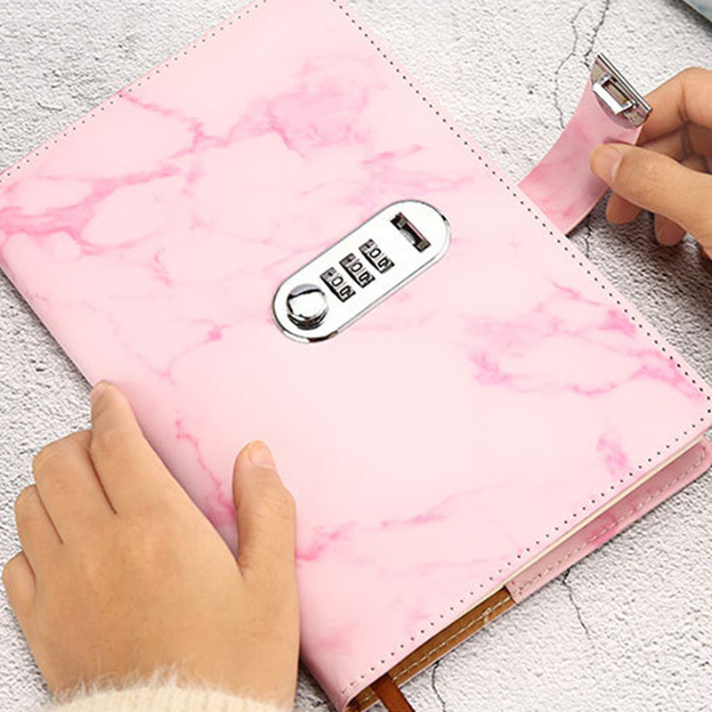 Anteckningsbok papper vintage läder marmor dagbok journal med kombination lösenord lås kod anteckningsbok skolkontor brevpapper