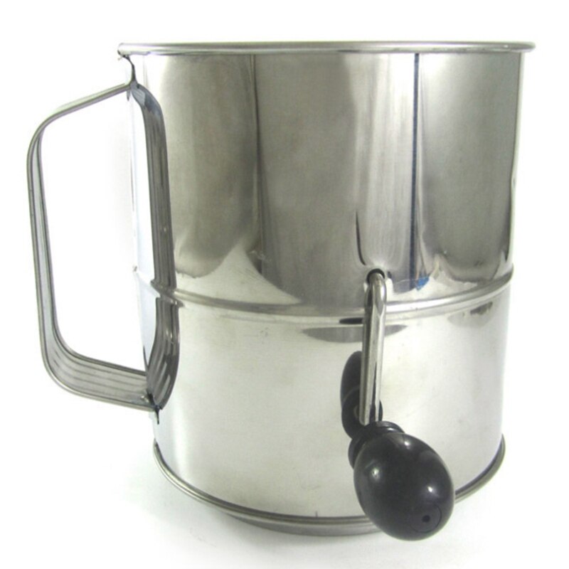 Fine Sieve Cup Easy Clean Stainless Steel Rotating Flour Colander Pastry Cocoa Baking Tool Hand Crank Sifter Mesh