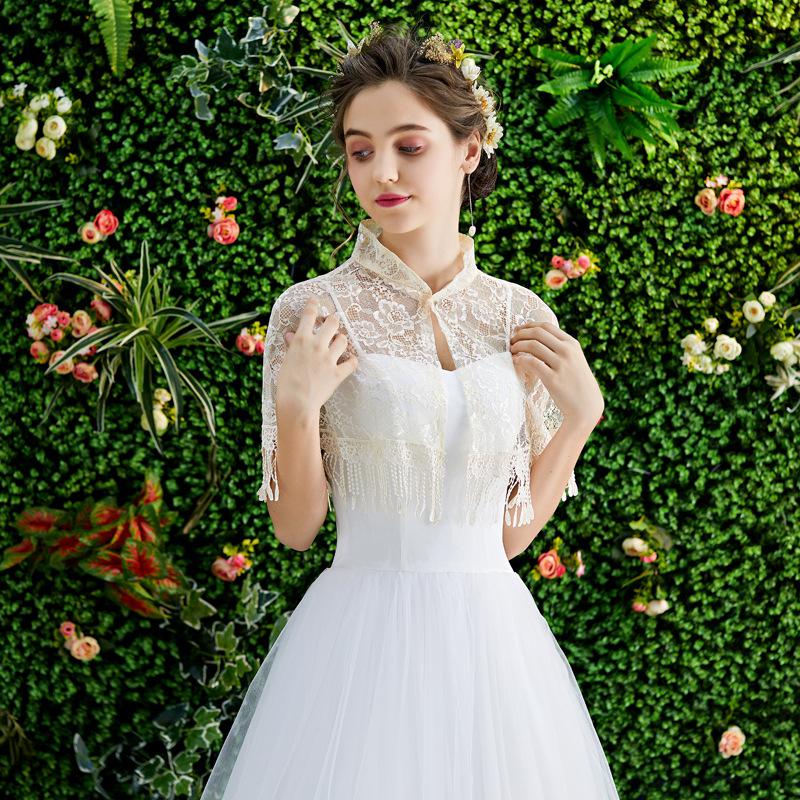 Zomer Vrouwen Bolero 11 Kleuren Kant Bruids Stola Wraps Vintage Kwasten Bruiloft Jas Sjaal Elegante Avond Jas Cape Mariage: Champagne