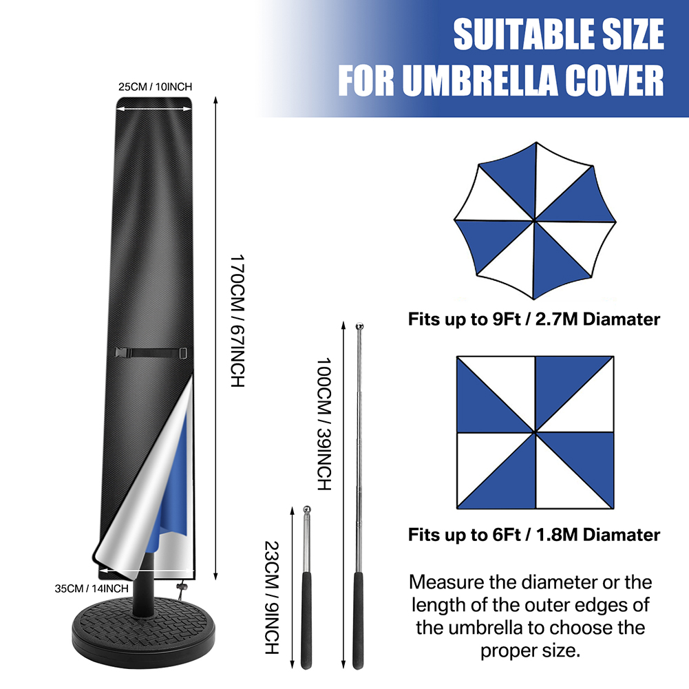 Patio Umbrella Cover Waterproof Umbrella Protective Cloth for 170-280CM Outdoor Umbrellas Market Parasol Covers with Push Rod: 170CM