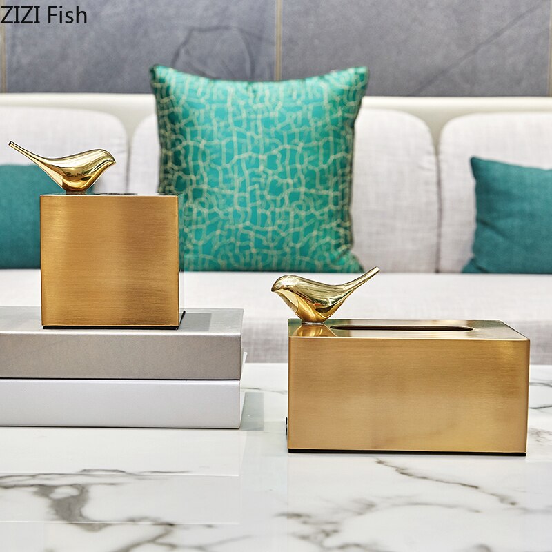 Caja de pañuelos decorativa con de pájaro dorado, cajas de pañuelos con adsorción magnética de animales para mesa de cena, soporte para servilletas, organizador de toallas de papel