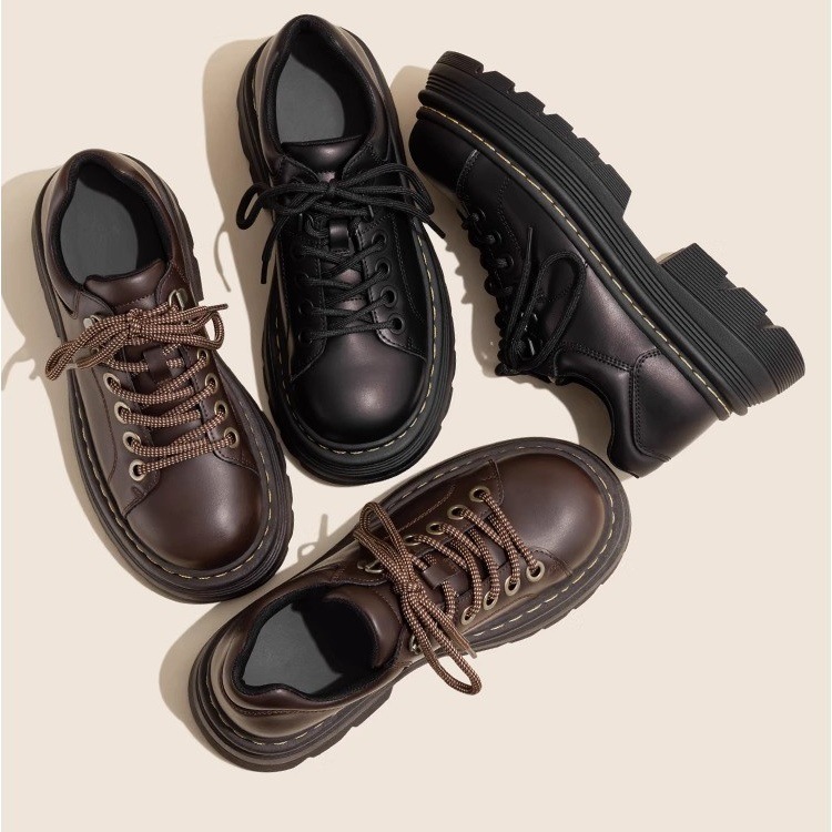Womens Derby Shoes Autumn British Style Female Footwear Loafers With Fur Round Toe Clogs Platform Casual Sneaker Leather Fall Pr