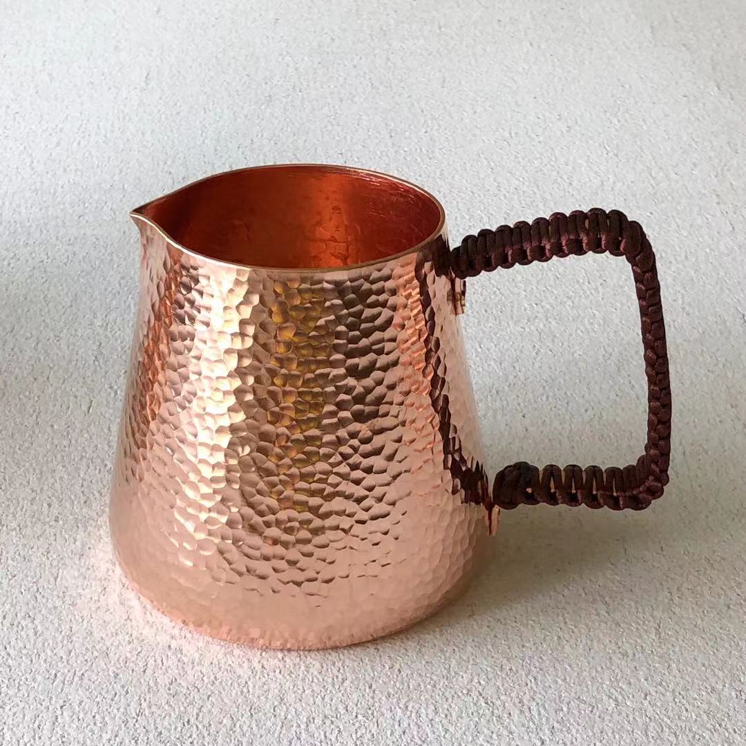 Pichet à lait en cuivre pur de 500ml, pichet à lait avec poignée en bois, bouilloires à marteau, artisanat, vaisselle