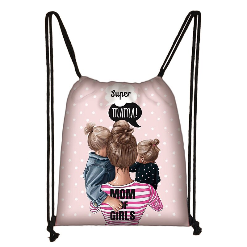 Mochila de lona con cordón para mujer, bolsa de almacenamiento con patrón de Super mamá, bonita, a la