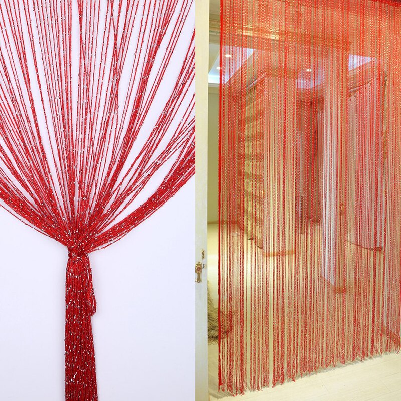 100*200CM Shiny Fringe String Curtain Tassel Flash Silver Line String Curtain Window Room Divider Fly Screen Door Hanging
