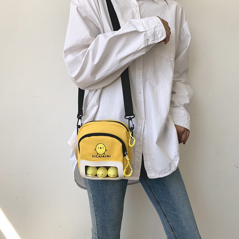 Newhotstacy saco 040420 boneca feminina pequena bolsa de lona estudantes dos desenhos animados bonitos pintainhos pacote único ombro