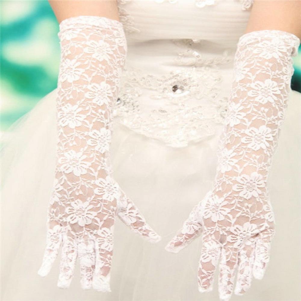 3 Colors Womens Stretch Lace Opear/Long Length Gloves Black White Red