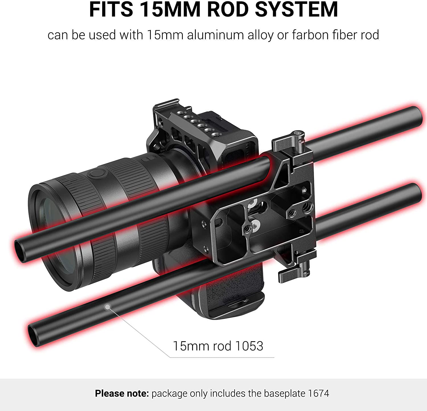 SmallRig Baseplate With Dual 15mm Rod Clamp For Sony FS7/Sony A7 series/Canon C100/C300/C500 - 1674