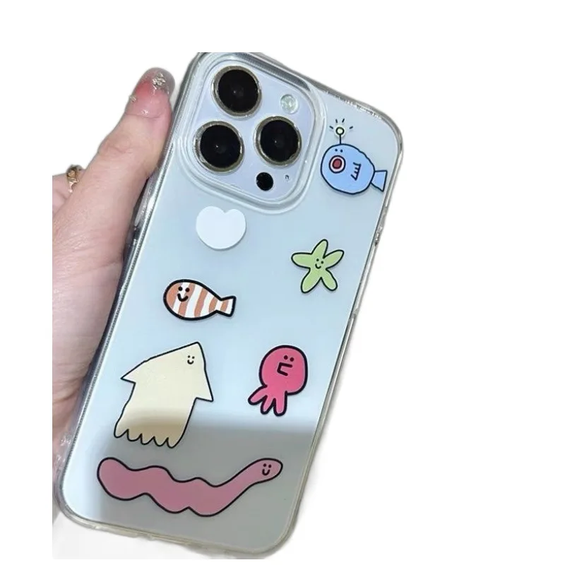 Selbstgemachte koreanische eins Spaß Nische Meer Unterseite Welt für iPhone 15 Profi Handyhülle 14/13 transparente weiche Handyhüllen Hüllen