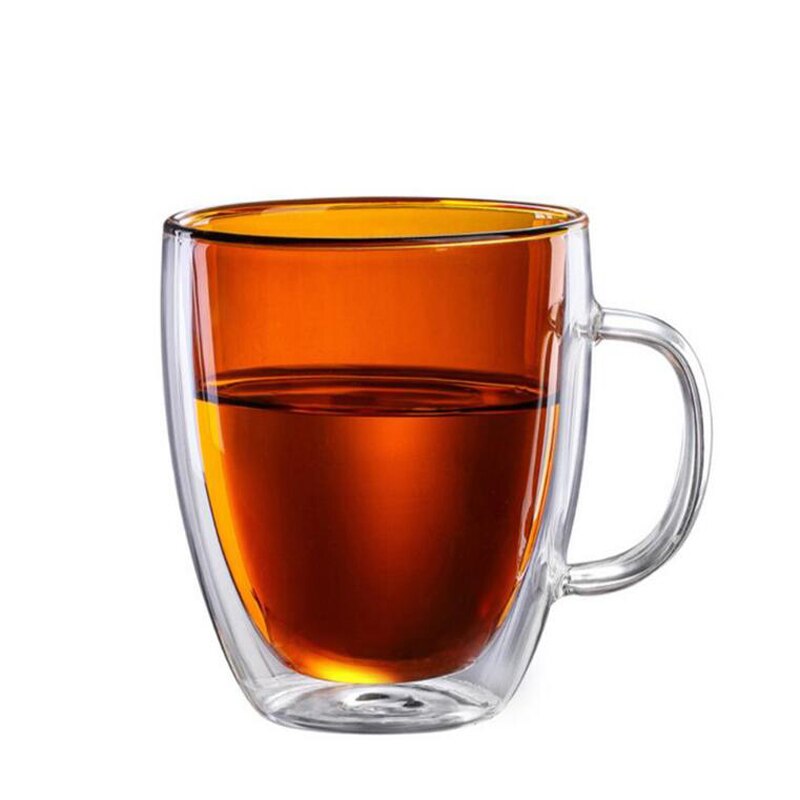 Double-wall Insulated Glass Coffee Cup Tea Mugs with Handle High Borosilicate Juice Glass