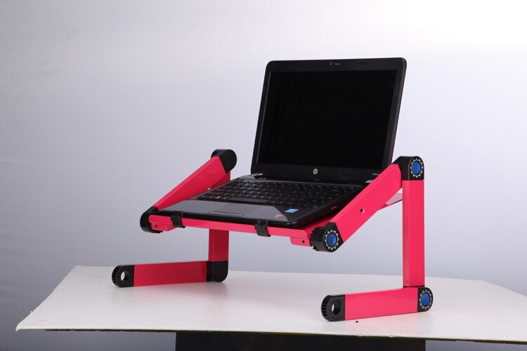 Mesa de alumínio ajustável portátil ergonômico portátil lapdesk bandeja suporte de mesa notebook suporte de mesa com mouse pad: Vermelho