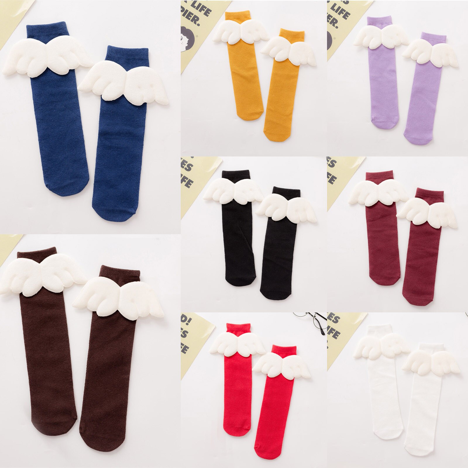 Socks Born Baby Girls Socks Wing Solid No Heel Cute Boneless Suture Newborn Princess Knee Long Baby Girls Socks#4