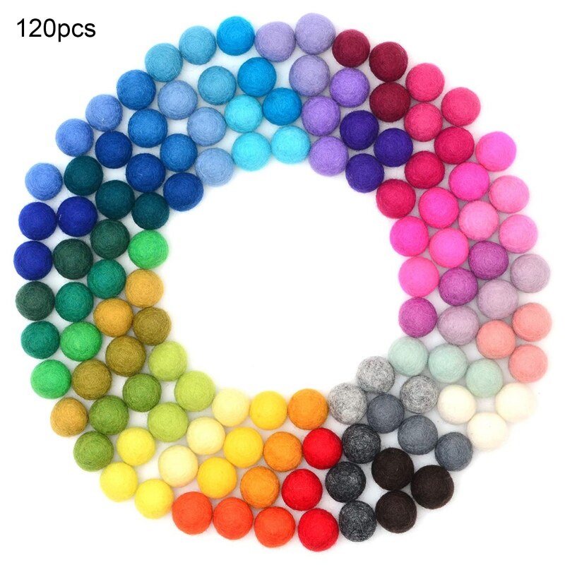 Filtkugle, uldkugle  (60 stk 120 stk 240 stk) håndlavet filt filt 40 farver 0.6 inches, til vesikler i bulk til filt og krans: 120 stk tilfældig farve
