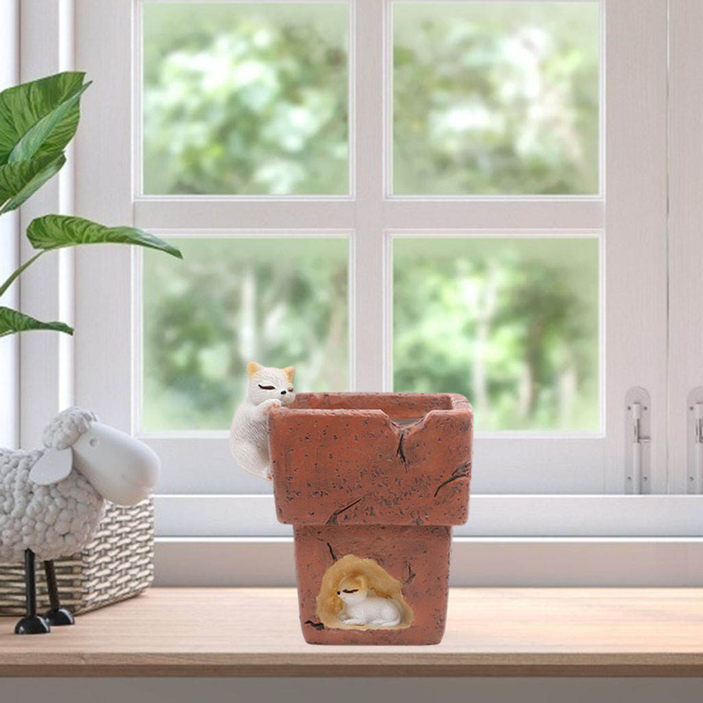 2x Succulent Pots Resin Flower Pot Small with Drainage for Indoor