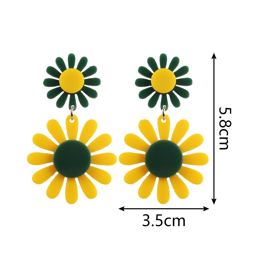 FishSheep Korean Cute Acrylic Flower Earrings for Women Trendy Geometric Daisy Pendant Earrings Jewelry