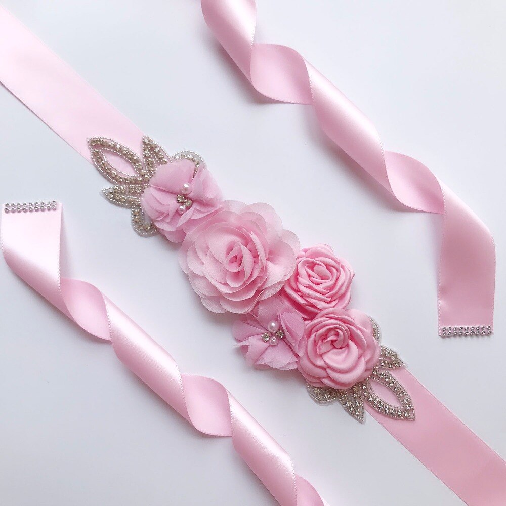 Vintage sidenband långa bälten chiffong blommor glänsande strass kvinna skärp bälten bröllop bröllop formell tillbehör