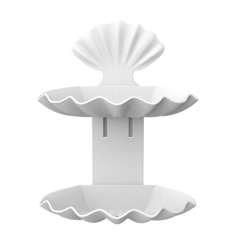 Jabonera con ventosa doble para el baño, accesorios para el baño, caja de almacenamiento, contenedor de plástico sin perforaciones, concha marina: White Double layer