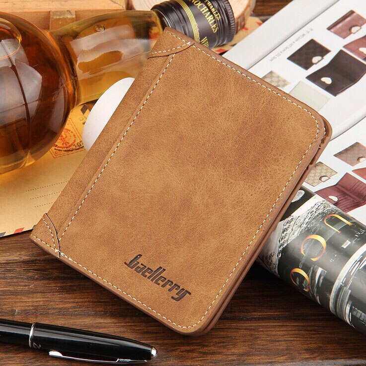 Baellerry – portefeuille Vintage en cuir Nubuck pour hommes, porte-cartes de crédit: Brown Vertical