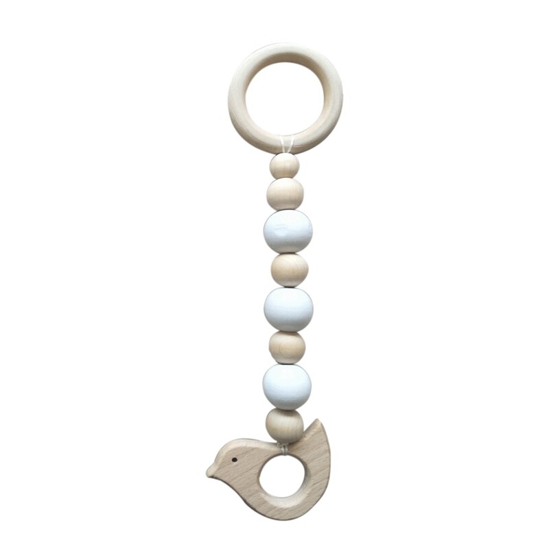 3Pcs Holz Ring Baby Beißring Aktivität Spielen Gym Perlen Tier Anhänger Rasseln Baby Spielzeug Schutz Sensorischen Spielzeug