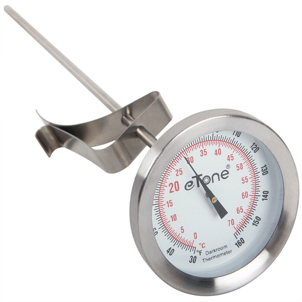 Darkroom Dial Thermometer Stainless Steel with Wall Clip Film Processing Develop