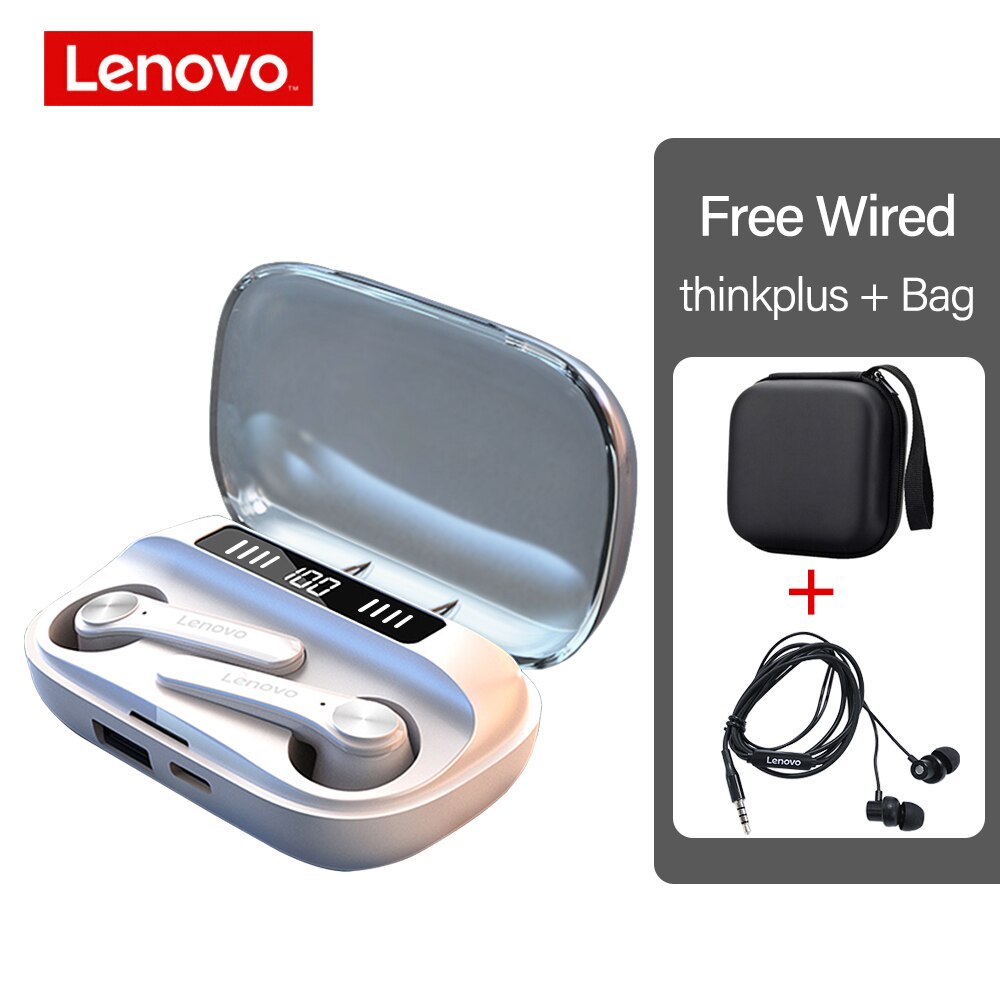 wireless headphones by Lenovo QT81 TWS Earphone bluetooth IPX4 Waterproof Sports HIFI Touch Button Headset with mic 1200mAh Box: White with all