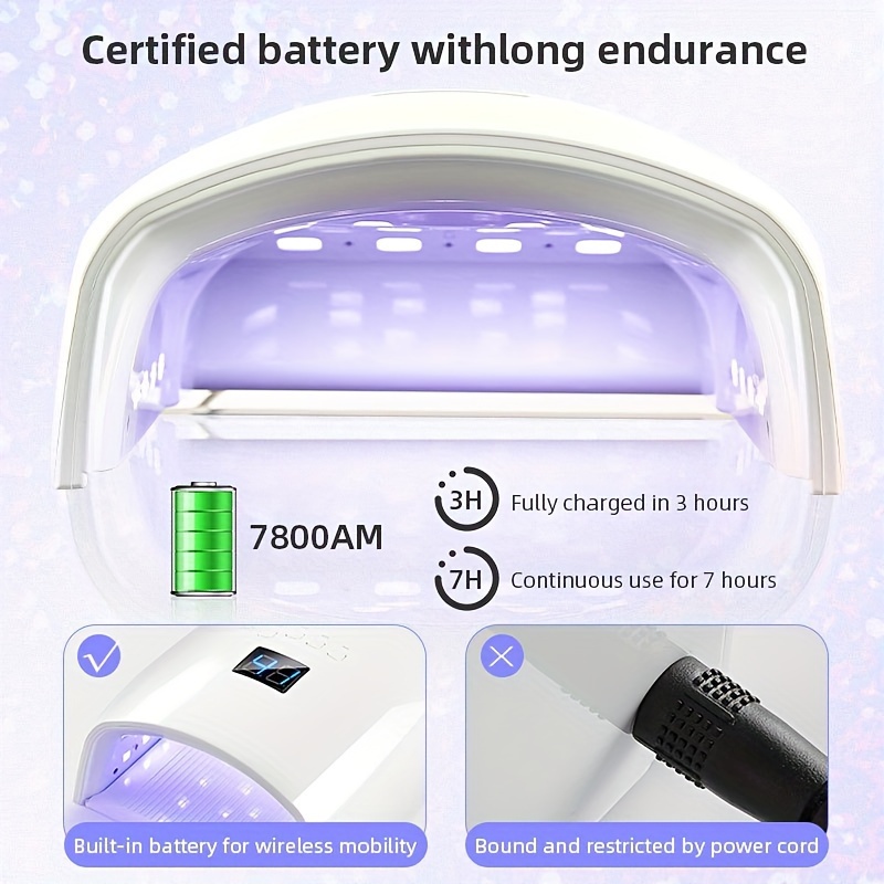Lámpara de uñas LED UV recargable, lámpara de 66W para manicura con pantalla LCD, 4 ajustes de temporizador, herramientas de manicura para decoración de uñas para el hogar y el salón