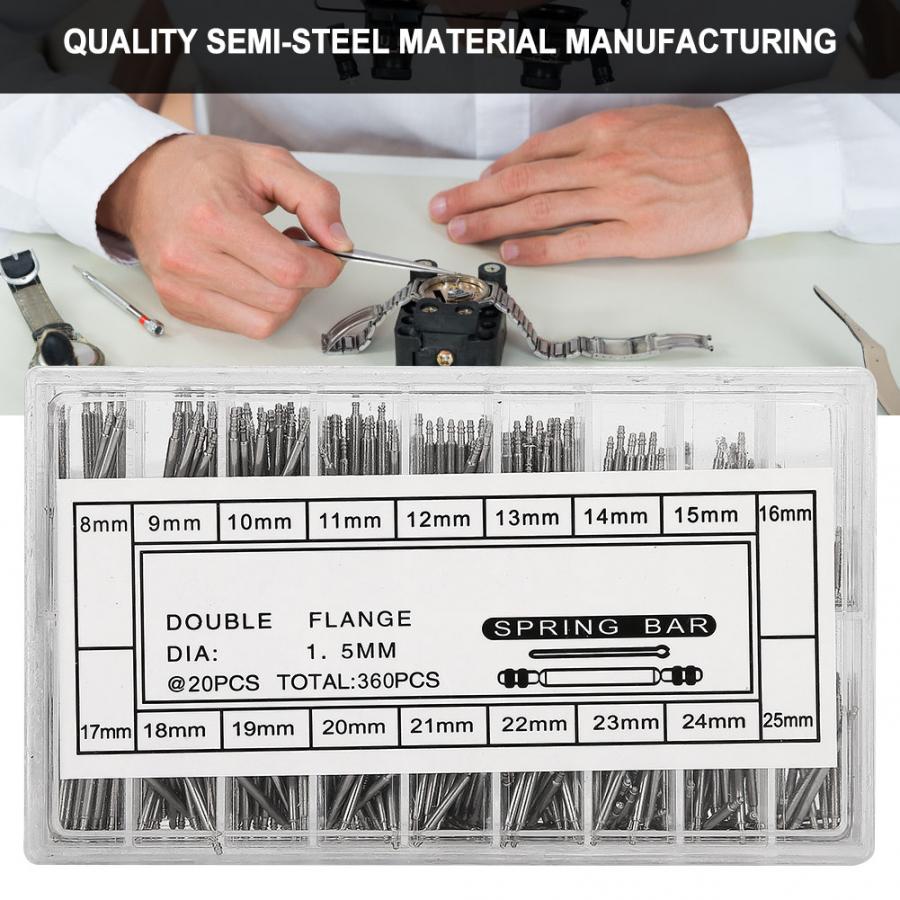 361 Pcs 8-25mm Semi-Steel Watch Spring Bar Watch Band Strap 8-25MM Spring Bar Link Connector Pins Accessory Kit