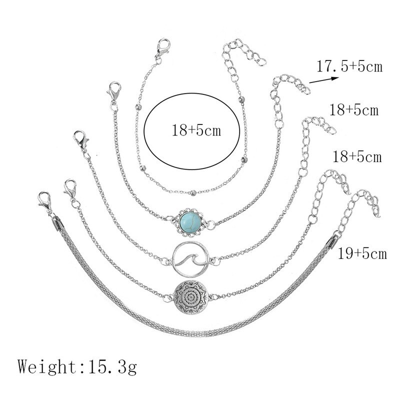 Nykøb 5 stk/sæt vintage sølvfarvede boheme armbånd wave geometrisk charme armbånd til kvinder fest smykker