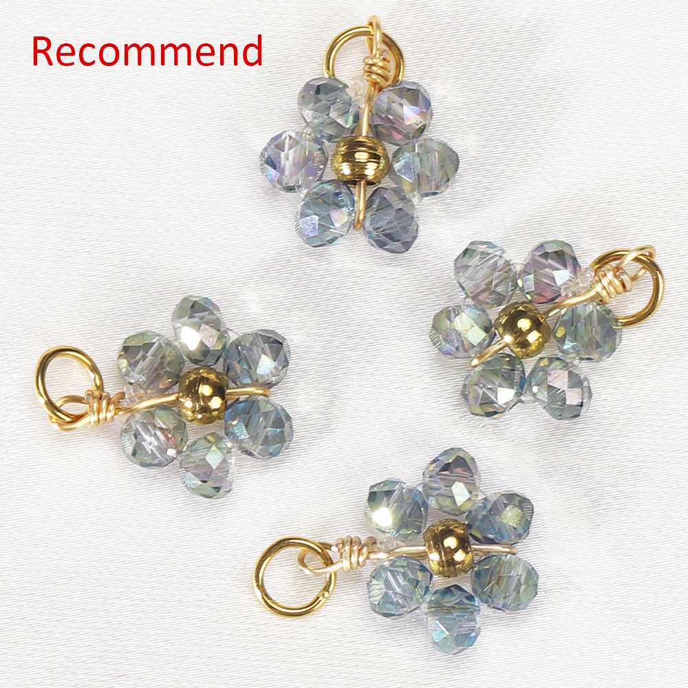 20 piezas de cuentas de perlas de imitación de flores de acero inoxidable, colgantes para fabricación de joyería, accesorios para pulseras y collares hechos a mano DIY: Bañado en rodio de imitación