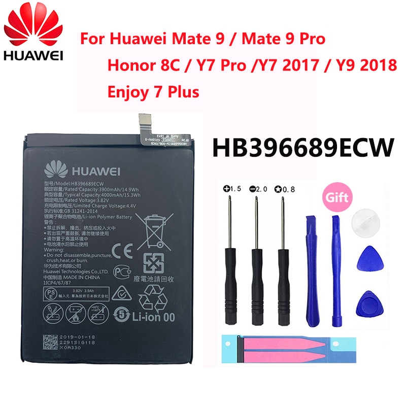 100% d'origine 4000mAh HB396689ECW Batterie Pour Huawei Y9 / Honor 8C BKK-TL00 FLA-LX1 LX2 LX3 L22 Jouer 8C Batteries de Téléphone