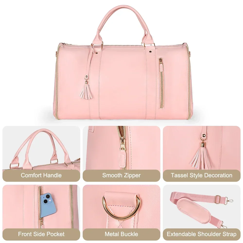 , bolsa grande de almacenamiento plegable de PU para traje, bolsa plegable de viaje para mujer, bolsa de ropa práctica, bolsa de lona, bolsa de viaje de negocios para mujer