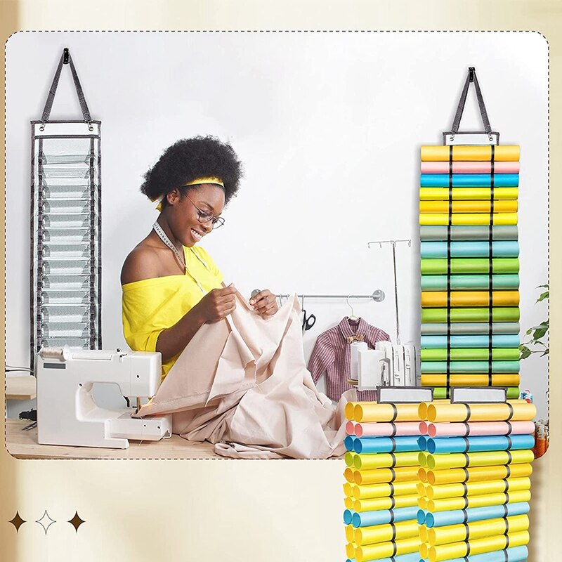 2Pcs Vinyl Storage Organizer With 24 And 48 Roll Compartments Hanging Vinyl Roll Storage Rack For Closet Wall Mount Door