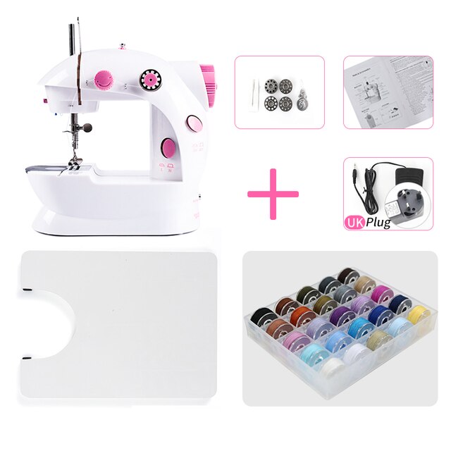 Sewing Machine Portable Household Mini Sew With Foot Pedal Night Light Double Thread Pink Colour For Tailor Table: 03-Z4-UK