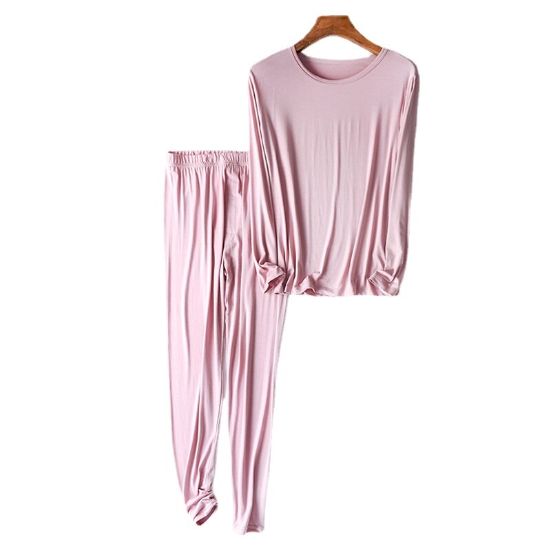 Pyjama en coton Modal pour homme, vêtements de nuit à manches longues, couleur unie, ample, grande taille, tenue de maison, printemps, 95%