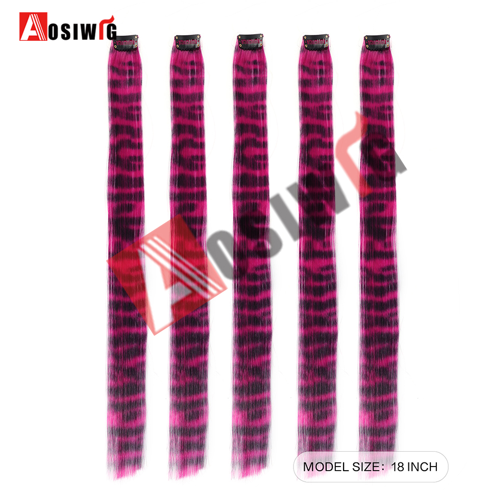 5PC Synthetic Feather Hair Extensions With Clips Heat Resistant Straight Hair Extensions Color Colored Black Hair Clip Womens 8G