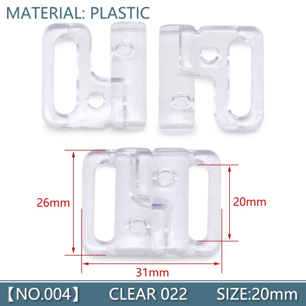 Crochet et fermoir à bande rectangulaire, 10 pièces/lot, prolongateurs de taille pour soutien-gorge, couture sur vêtements, accessoires DIY: 004 Clear022 20mm