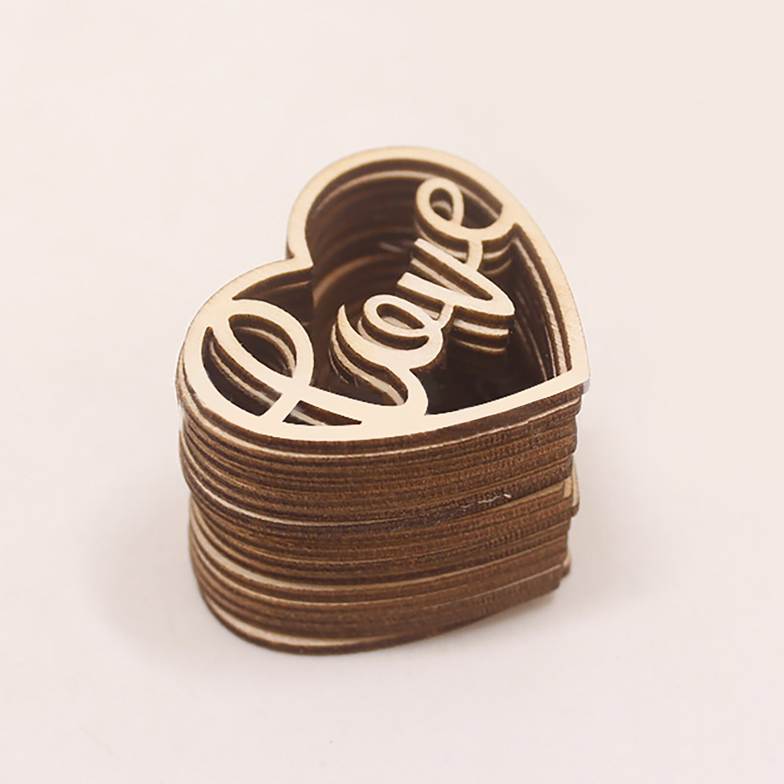 100Pcs Heart Shaped Wooden Hanging Ornament Hearts Handcraft for Wedding Valentine's Day DIY Wood Craft Home Decoration