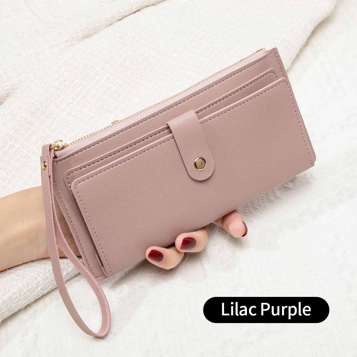 Ultra thin mini PU leather coin purse simple women's long card bag multifunctional handheld credit card holder women's wallet: Lavender