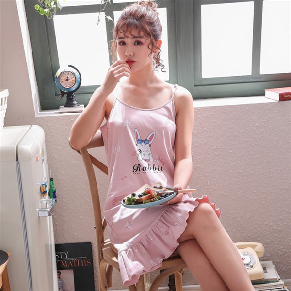 Summer Nightgowns Women Cotton Cotton Sleepwear Women Cartoon Ladies Nightdress Female Nightwear Plus Size Home Dress Sleep