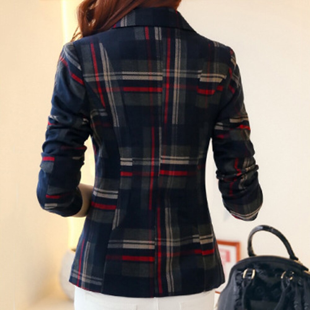 Office Women Plaid Print Jacket Suit Slim Business Jacket Ladies Talever Autumn Blazer Jackets Office Work Suit