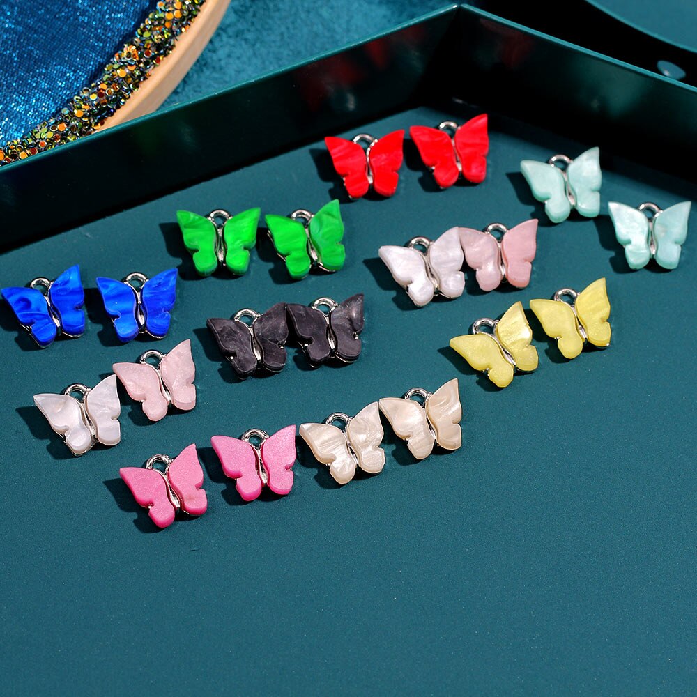 JJFOUCS 10Pcs/set Color Mixing Butterfly Cute Acrylic DIY Animal Pendant Handmade Jewelry For Necklace Bracelet Anklet Earring
