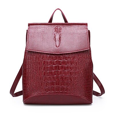 MAIYAYA PU Leather Knapsack Ladies Crocodile Pattern Women Backpack Girl Notebook Schoolbags Travel Bags Burgundy: Red