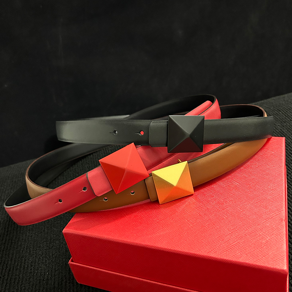 Cinturón femenino de de lujo, cadena de cintura, pantalones vaqueros, vestido de cuero, accesorios para mujer, hebilla piramidal Retro, cinturones de uso de doble cara de 2,5 cm