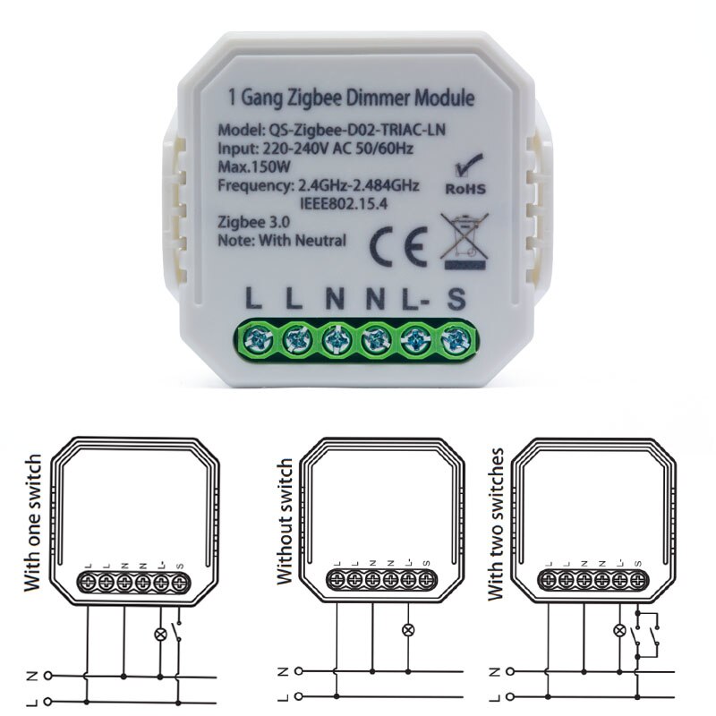 Lonsonho Tuya ZigBee 3.0 Smart Dimmer Switch Module With Neutral 1/2 Gang Wireless Control Switch Relay Works With Alexa Googl
