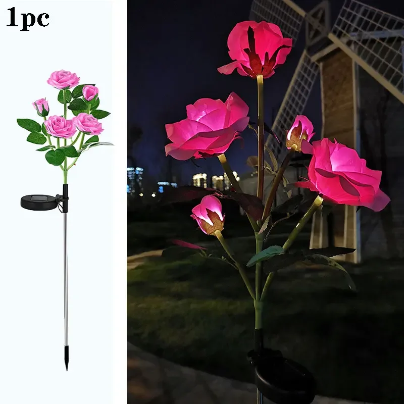 LED-verlichting op zonne-energie Rose gazonlamp rood blauw geel roze witte bloemlantaarn 5-kops buitenlicht voor bruiloft binnenplaatsdecoratie: orange