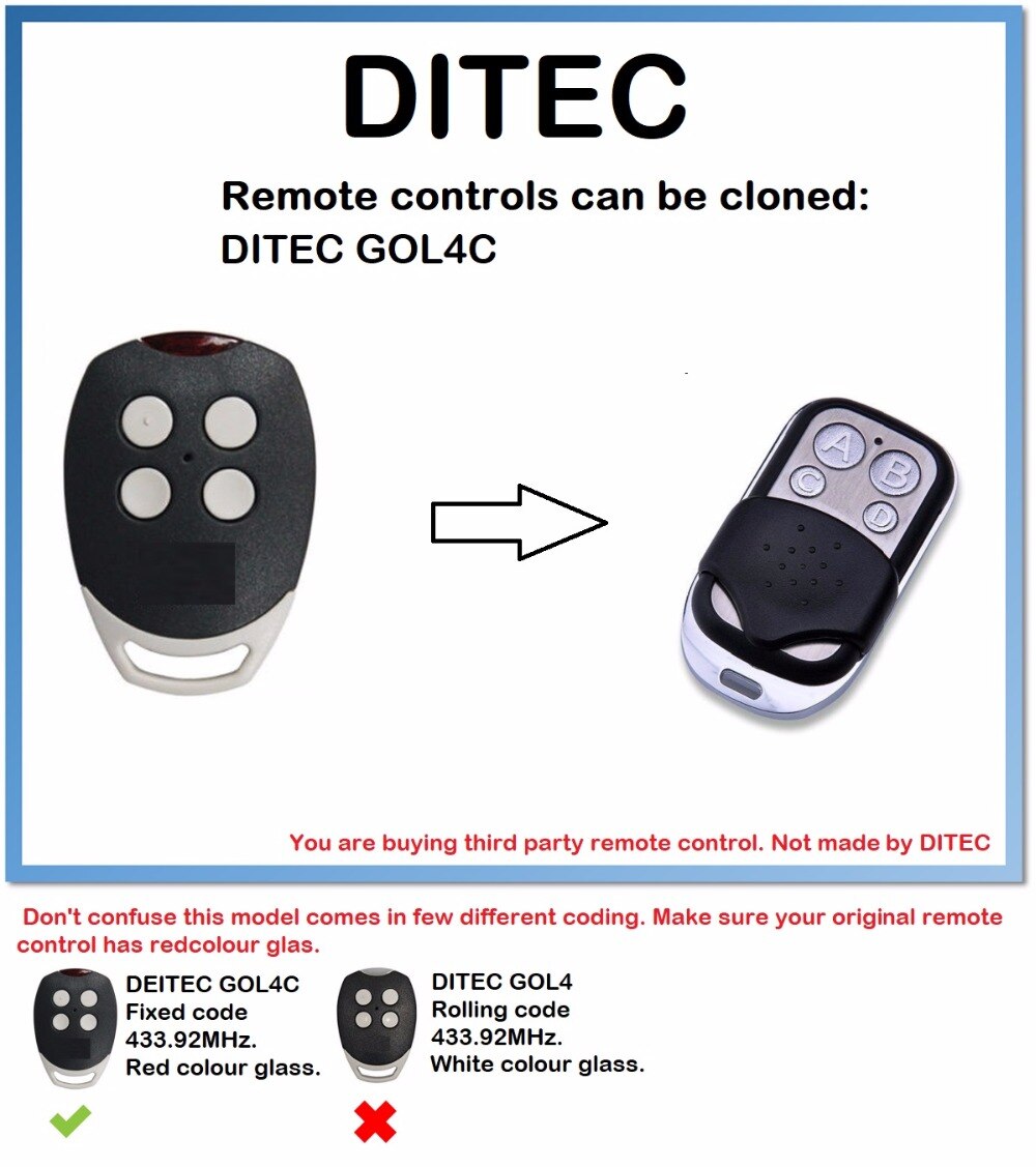 DITEC GOL4C Universele Afstandsbediening Duplicator 4-Kanaal (alleen voor 433.92 mhz vaste code)
