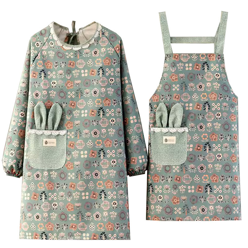 Kitchen Apron Household Cooking Smock Work Clothes Flower Printed