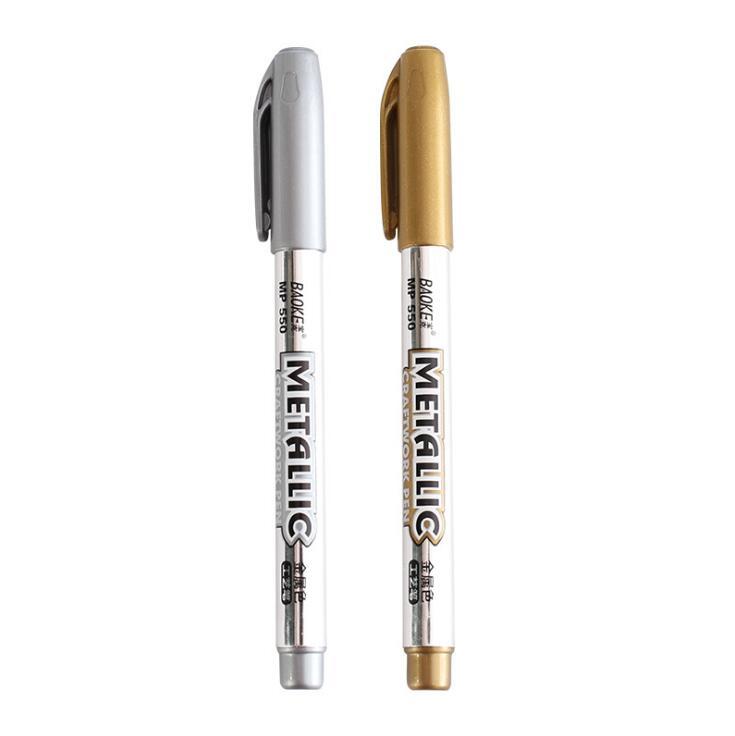 Rotuladores de colores para manualidades, marcadores promocionales, papelería de , color dorado y plateado, 48 unids/lote