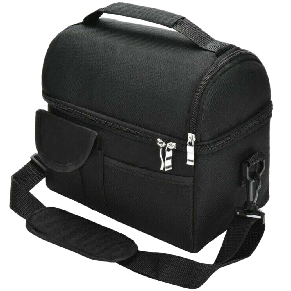 Double Layer Lunch Bag Unisex Multifunctional Travel Tote Leakproof Cooler Fresh Keeping Picnic Oxford Cloth Office Insulated: Black