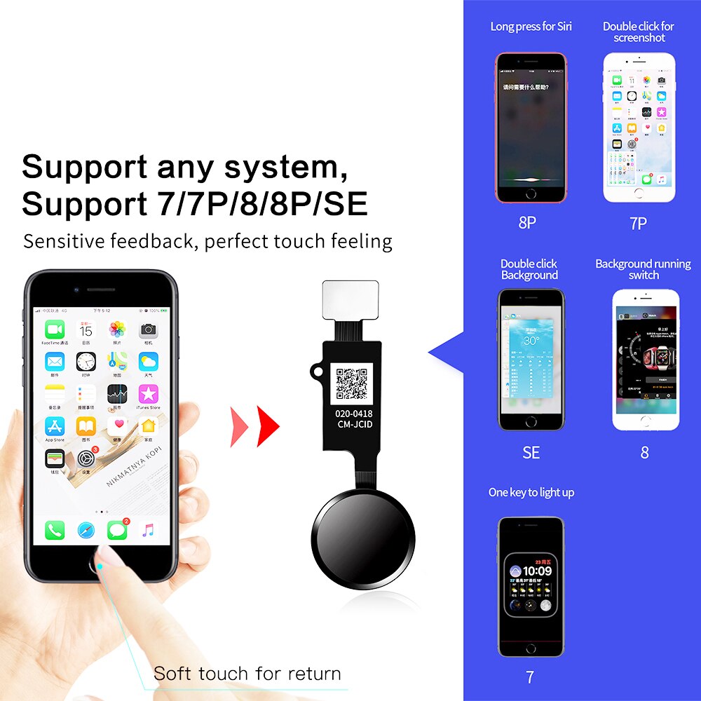 10 pces jc 6 geração casa botão flex para iphone 7 8 plus se universal voltar função solução sem bluetooth curto flex